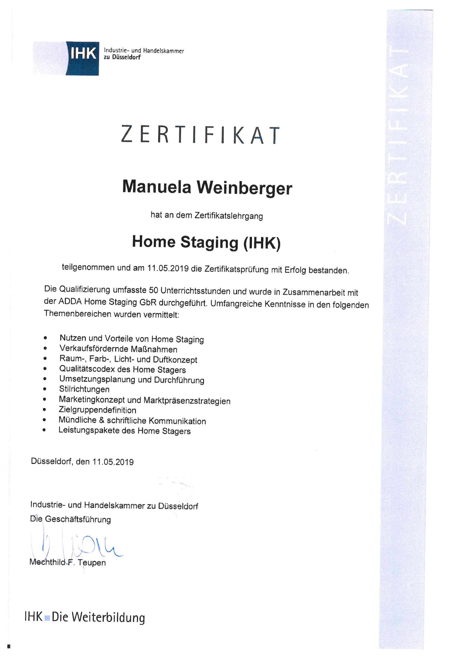IHK-Zertifikat Home Staging von Manuela Weinberger (2019) IHK-Zertifikat Home Staging von Manuela Weinberger (2019)